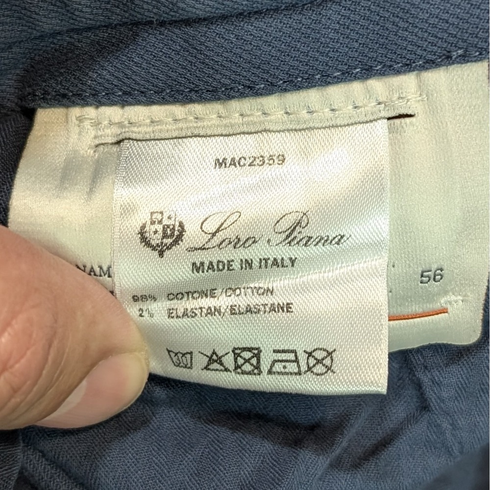 Loro Piana Carlo Pants Mens 56 Blue Cotton Straight Leg Flat Front Made in Italy - Picture 5 of 15